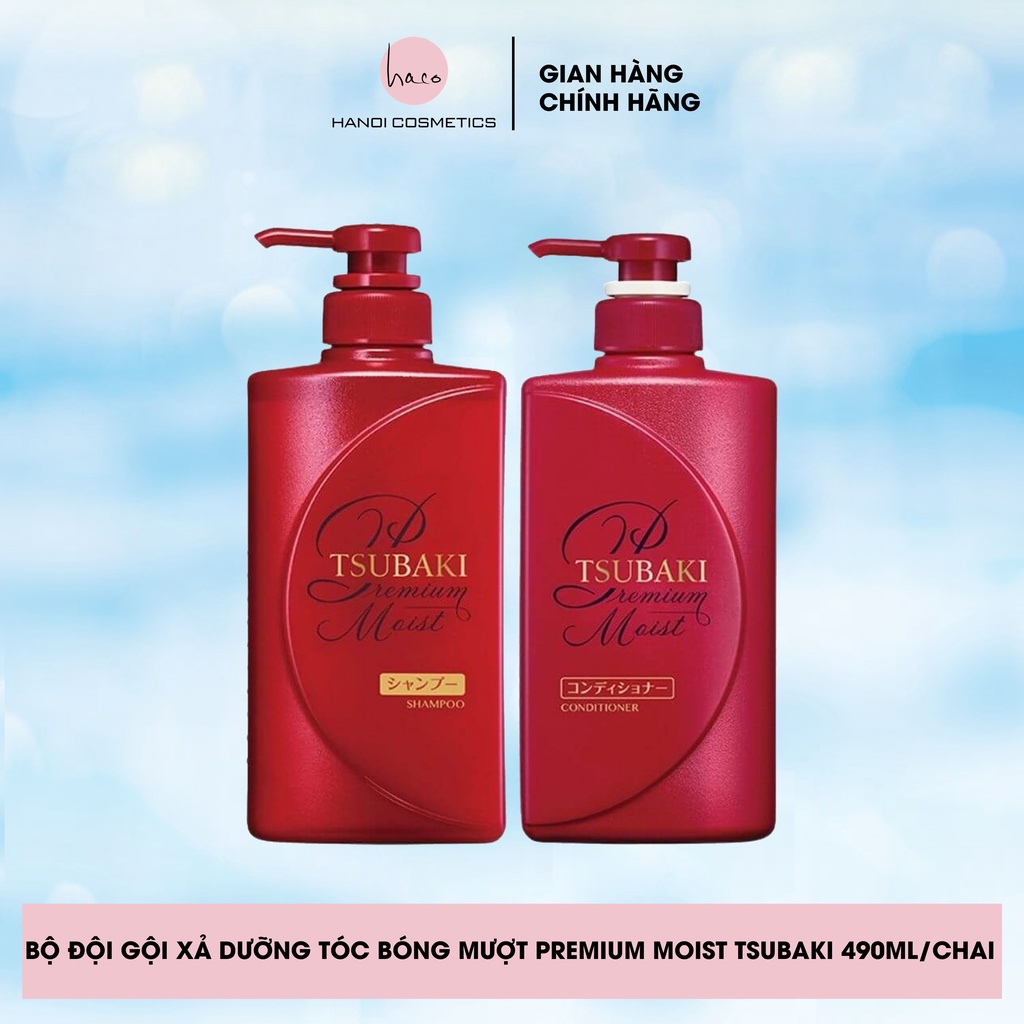 Bộ đội gội xả dưỡng tóc bóng mượt Premium Moist Tsubaki 490/chai