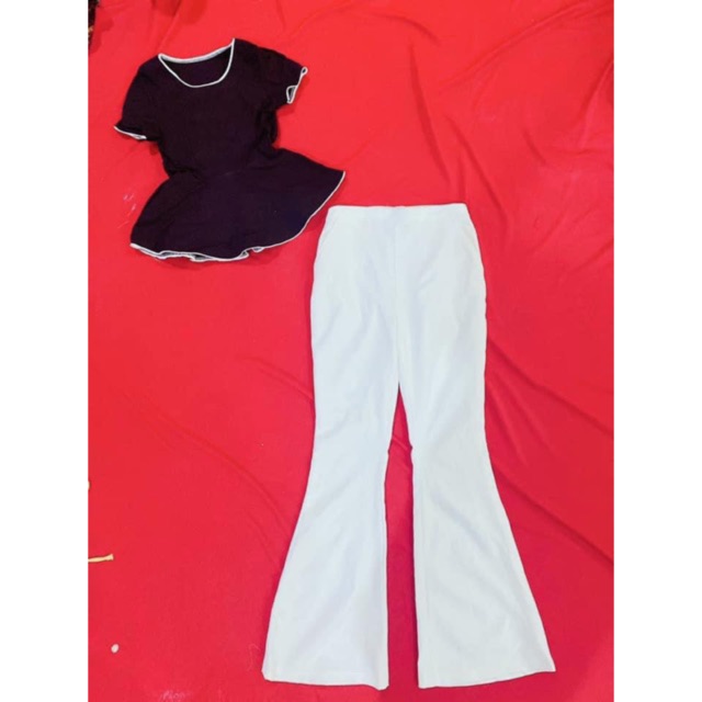 set ống loe áo peplum ( anth thật )
