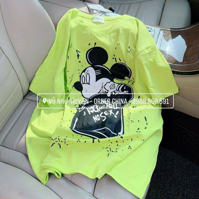 Áo thun tay lỡ form rộng -Áo thun chuột mickey xanh