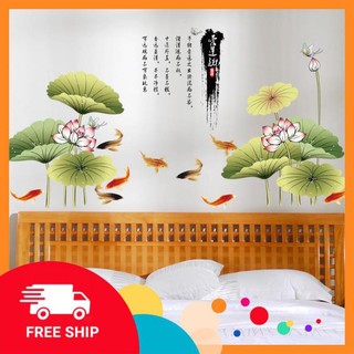 ⚡️𝗙𝗥𝗘𝗘𝗦𝗛𝗜𝗣⚡️ Decal dán tường Hoa sen thủy mặc