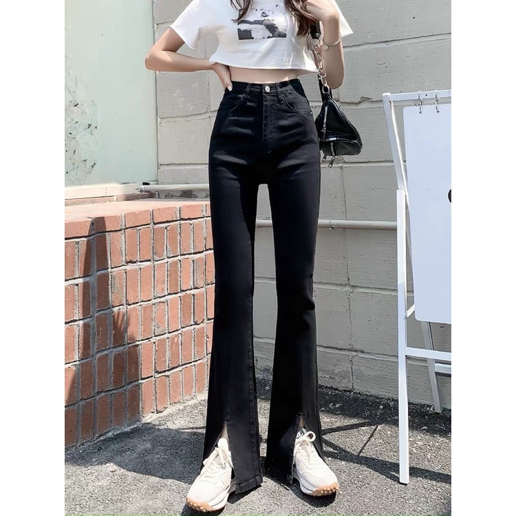 Quần Jeans Ống Loe Nữ Cạp Cao Quần Bò Xẻ Gấu Fullsize Co giãn T-Trend | BigBuy360 - bigbuy360.vn