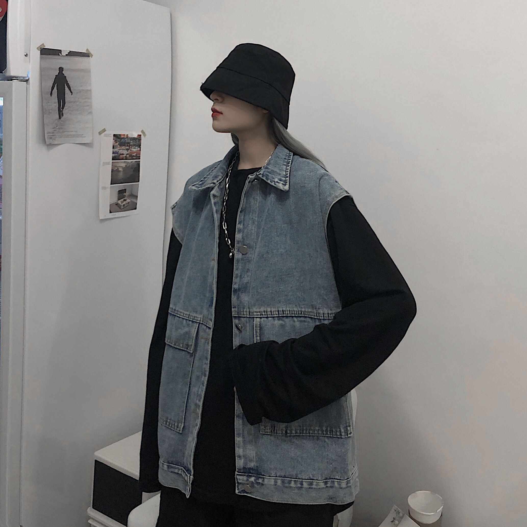 Áo Khoác Denim Không Tay Dáng Rộng Phối Túi Cá Tính Dành Cho Nam Và Nữ 22838 | BigBuy360 - bigbuy360.vn