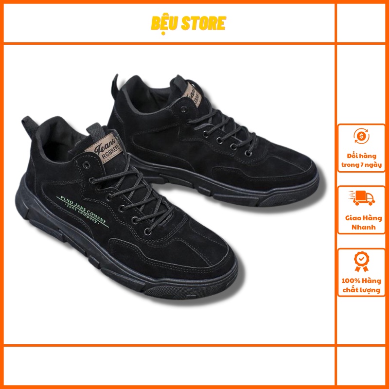 Giày da lộn ⚜️Bệu Store⚜️ Giày sneaker nam chất da lộn cổ lửng - kiểu dáng thời trang màu đen phong cách mới nhất