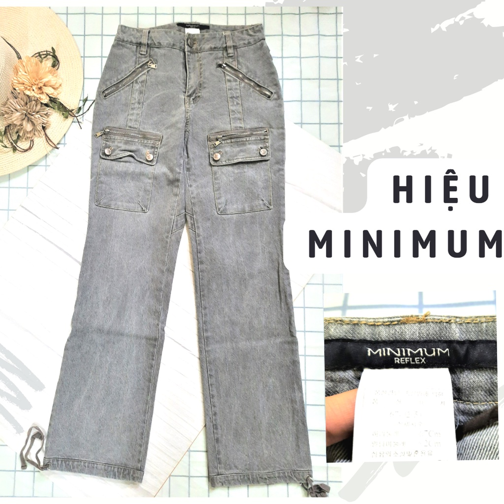 Áo khoác bò hiệu Minimum màu xám bo eo - Thanh lý cá nhân khoác màu ghi kèm quần bò - Xám1-AKB