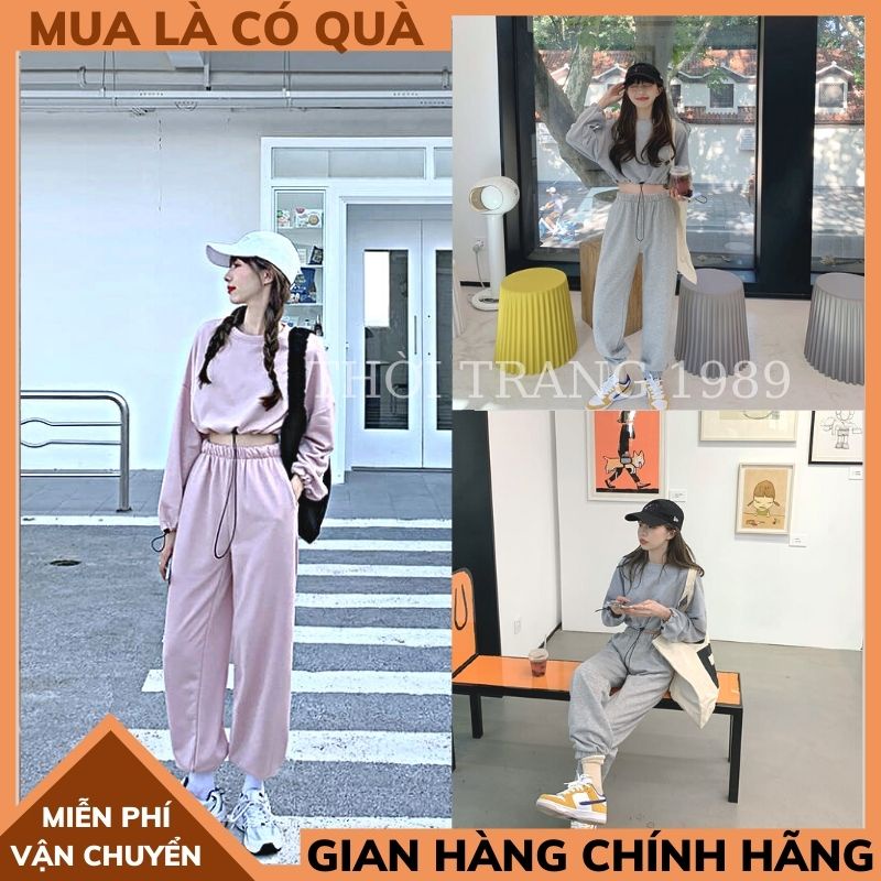 Sét bộ áo croptop nữ ,kèm quần Jogger nữ ,sét bộ thể thao nữ ,quần ống rộng ,phong cách hàn quốc nữ ,THỜI TRANG 1989