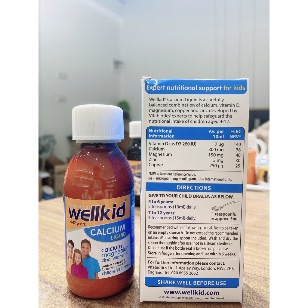 UK- Siro bổ sung vitamin D,canxi tăng chiều cao cho bé Wellkids lọ 150 ml