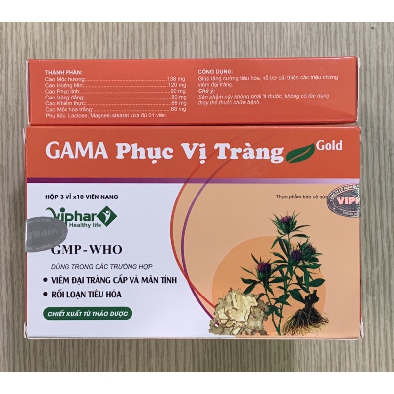 Viên Đại Tràng GAMA PHỤC VỊ TRÀNG Gold Vinaphar - Hộp 30 Viên - Tăng Cường Tiêu Hóa, giảm Chứng Viêm Đại Tràng