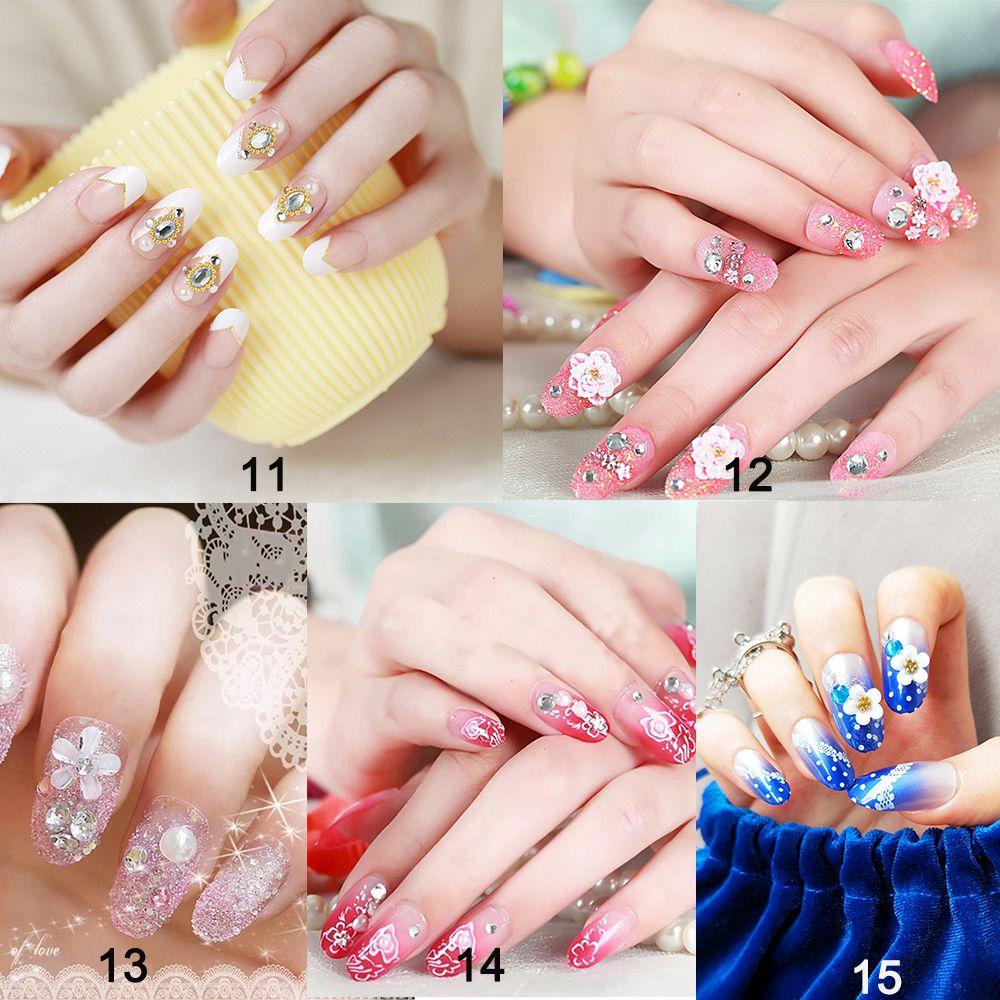 Móng Tay Giả Có Keo Dán Dùng Cho Cô Dâu Trong Tiệc Cưới|Móng Tay Giả Hình Hoa Đính Kim Cương Giả Tự Nhiên