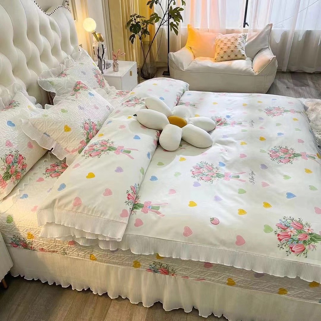 [Ship Hỏa Tốc] Set Chăn Ga Gối Hàn Quốc Bộ 4 Món Chất Liệu Trần Bông Họa Tiết Mộng Mơ | BigBuy360 - bigbuy360.vn