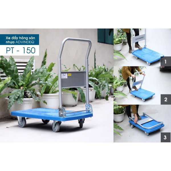 Xe đẩy hàng 4 bánh gấp gọn 170kg-300kg ADVINDEQ PT-150 ,bánh cao su không ồn,xe kéo hàng gấp gọn đa năng giá rẻ-BH 1 năm