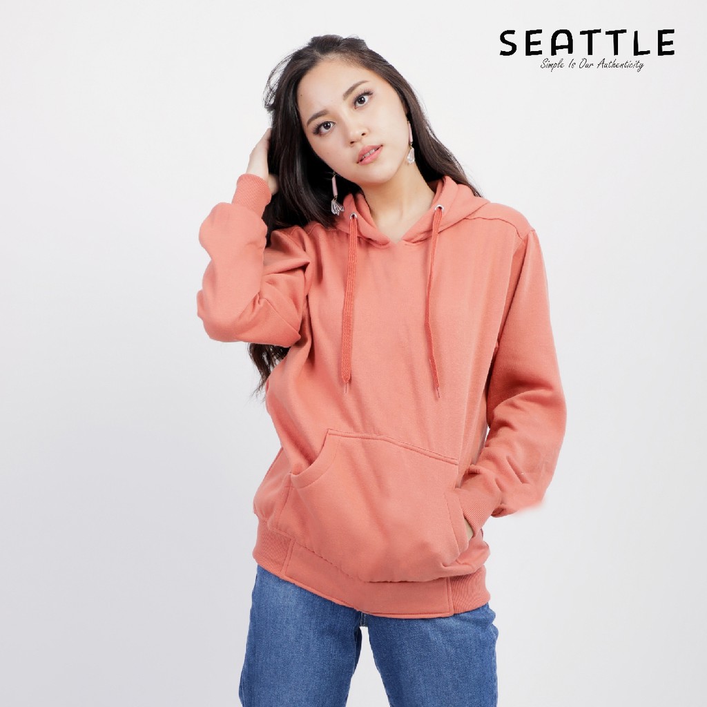 Seattle Áo Khoác Hoodie Màu Trơn Cao Cấp Phong Cách Hàn Quốc Unisex / Hồng Bụi