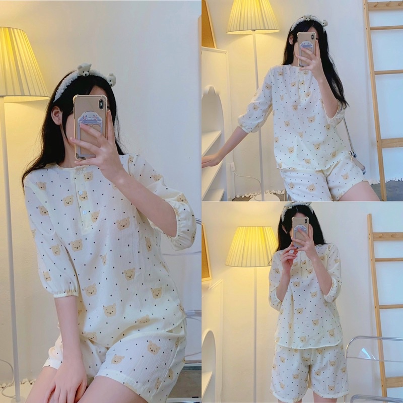 Set bộ ngủ tay lửng hoạ tiết dễ thương in hình động vật, trái cây chất vải mặc thoải mái freesize Pumi