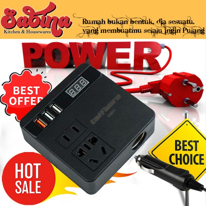 Bộ Chuyển Đổi Nguồn Điện Dc 12V/24V Sang AC 220V 150W 3 Cổng USB Có Đèn LED