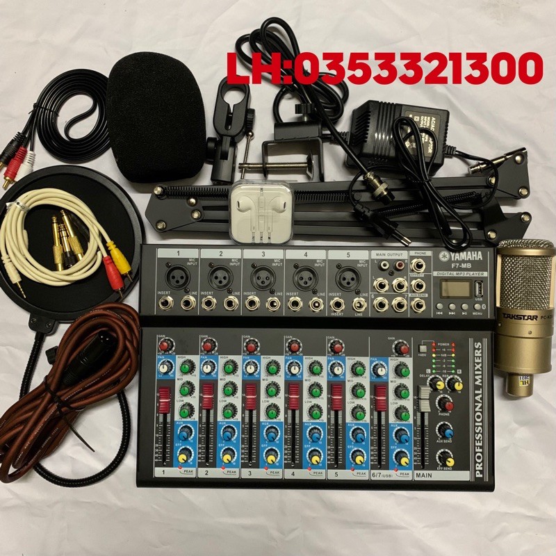 Bộ Karaoke Thu Âm Livestream MIC TAKSTAR PC K200+Bàn Trộn Mixer F7 MB+Chân Kẹp Màng Lọc