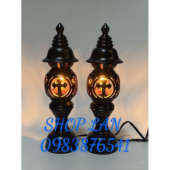 Đèn bàn thờ điện thập giá gỗ tràm cao cấp . 1 cặp tặng kèm 2 bóng đèn.