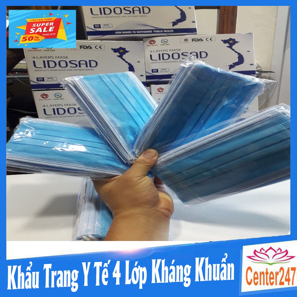 [HỖ TRỢ MÙA DỊCH ] Khẩu trang y tế 4 lớp kháng khuẩn hộp 50 cái- CENTER247