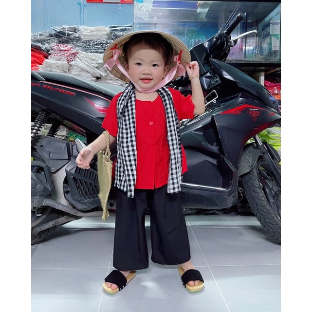 Bà Ba Lụa Cho Bé Gái Kèm Khăn Rằn 2 Màu