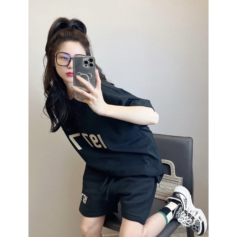 Bộ nam nữ 1977 thể thao vải cotton Bộ Quần Áo Mặc Nhà Thể Thao Nam Mùa Hè