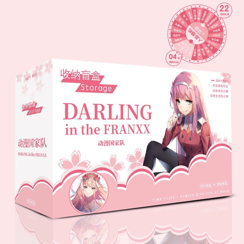 Hộp quà DARLING IN THE FRANXX chữ nhật ngang có bình nước postcard bookmark banner huy hiệu in hình anime chibi