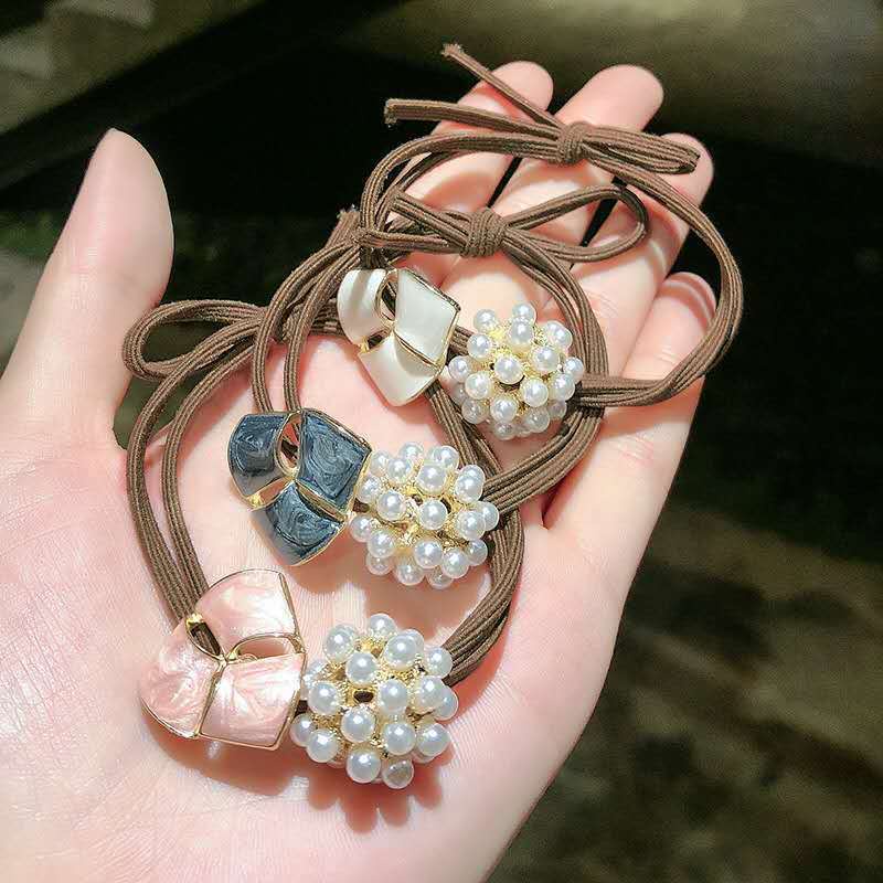Hàng giao ngay Dây buộc tóc đàn hồi Ngọc trai giả Dây buộc thời trang Phụ kiện cho bé gái đàn hồi tốt