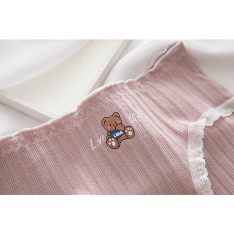 Quần Lót Nữ ❤️ Quần Cotton Nữ Phối Viền Họa Tiết Hình Thỏ và Gấu 485 nội y xanh hàng đẹp thấm hút mồ hôi