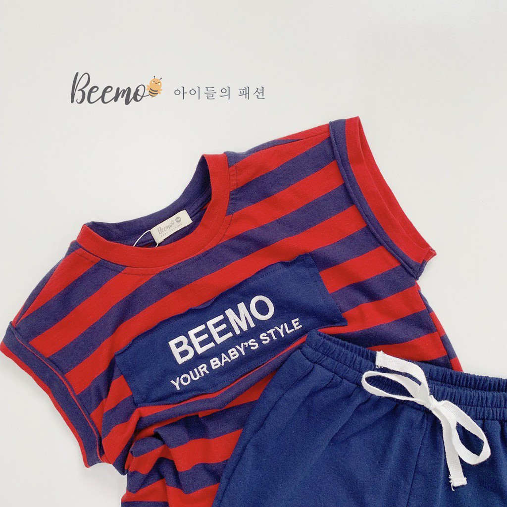 Quần áo trẻ em Beemo - Chất liệu cotton mềm mại, họa tiết kẻ đen đỏ thêu Beemo nổi bật B070