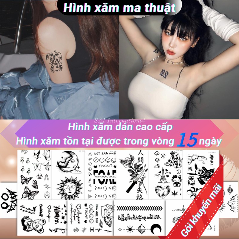 Miếng dán hình xăm tạm thời SAI MAGIC TATTOO 10CM×06CM chống thấm nước lâu trôi lên đến 2 tuần