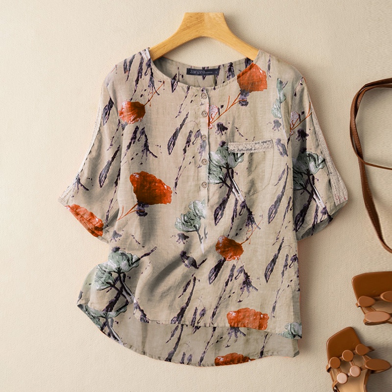 Zanzea Áo Sơ Mi Tay Ngắn Màu Trơn Thời Trang Cho Nữ