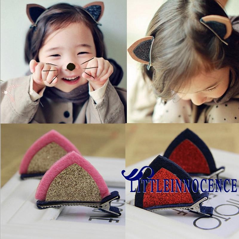 ❤XZQ-Lovely Kids Baby Grils Children Sequins Cat Ear barrettes Hair Clips Hairpins Super Cute