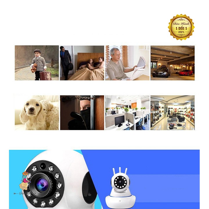 Wireless Camera Pascmio 3 râu phiên bản mới wifi camera không dây di động chất lượng HD quan sát xoay 360 độ Phặn Phặn