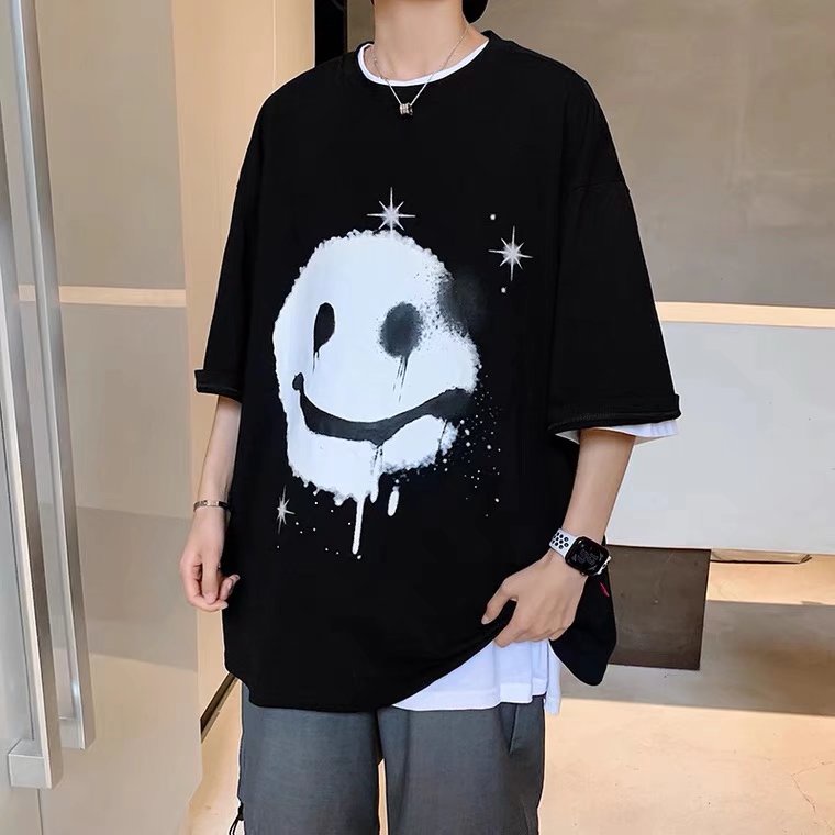 Áo Thun Tay Ngắn In Hình Mặt Cười Klein Màu Xanh Dương Thời Trang Unisex