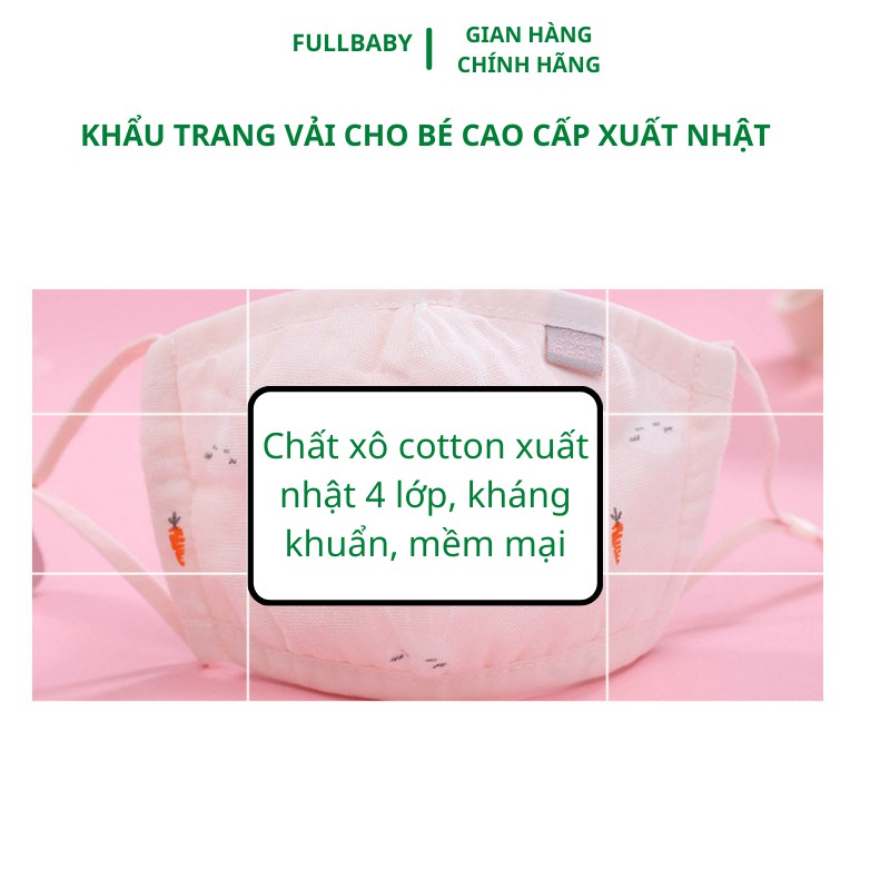 Khẩu trang vải cho bé kháng khuẩn, chống bụi 4 lớp, có nút điều chỉnh độ dài , túi zip xịn xuất Nhật từ 0-6 tuổi