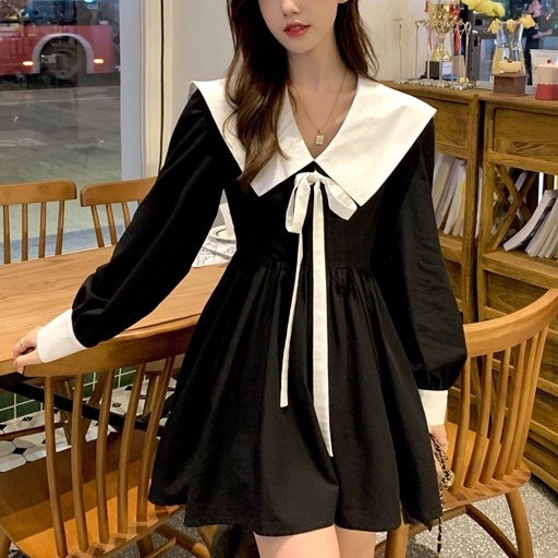 Đầm Ngắn Dáng Ôm Cổ Búp Bê Phối Dây Cột Thời Trang Mùa Thu Mới Cho Nữ