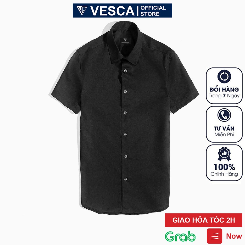 Áo sơ mi nam cộc tay đen công sở Vesca thời trang cao cấp chất lụa mềm mại ôm dáng slimfit mặc thoải mái F2 | BigBuy360 - bigbuy360.vn