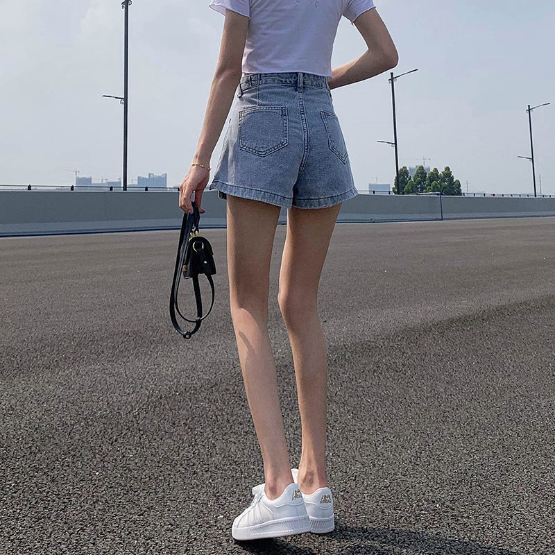 Quần Đùi Denim Cạp Cao Phối Khóa Kéo Cá Tính Cho Nữ