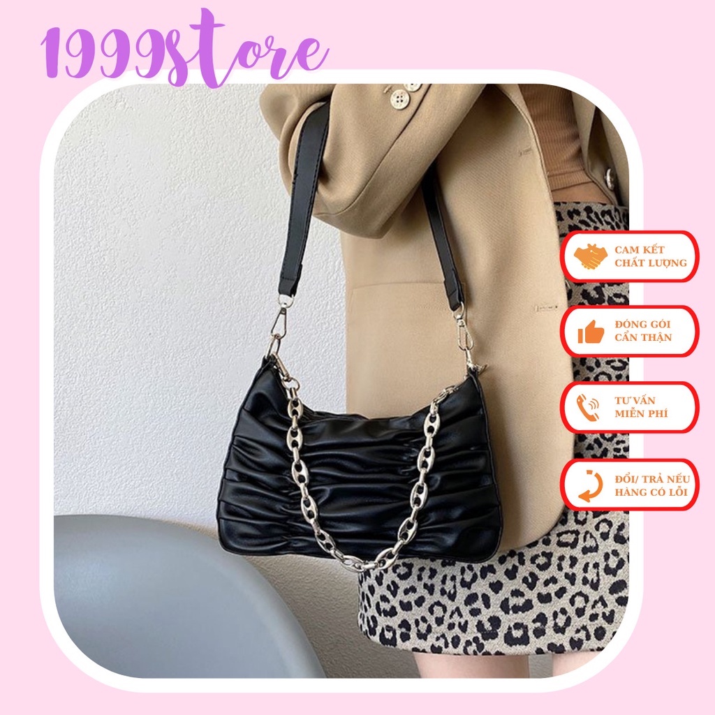 Túi xách nữ đeo kẹp nách túi da xếp ly phối kèm dây xích 1999store_official