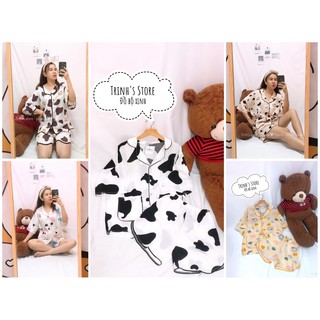 Đồ bộ pijama mặc nhà lụa mango loại 1 hình bò sữa cánh dơi freesize Hình ảnh Tiệm chụp 100%