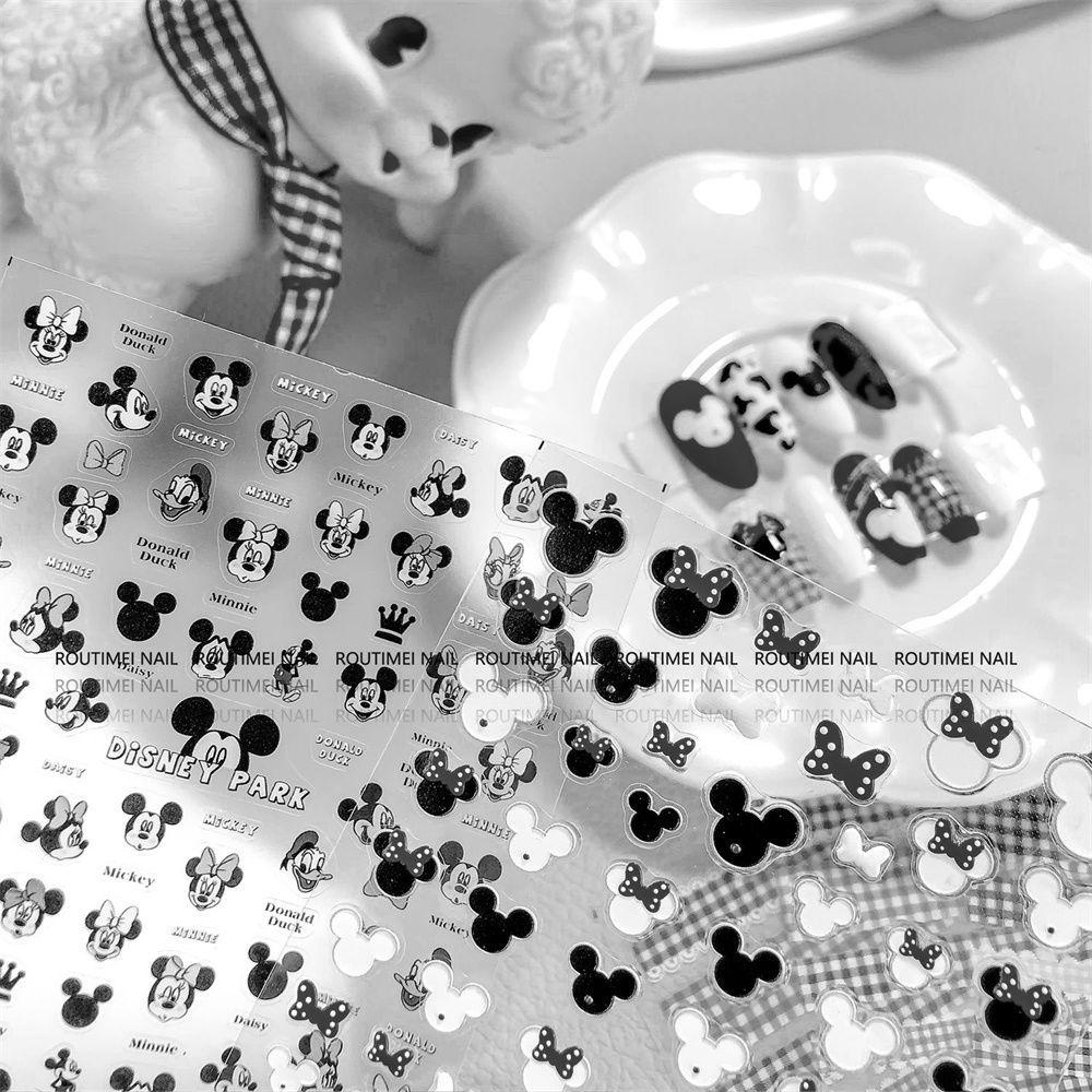[Hàng mới về] Nhãn dán móng tay sọc caro hình Mickey Minnie phong cách giáng sinh tự dính trang trí móng DIY cho bé