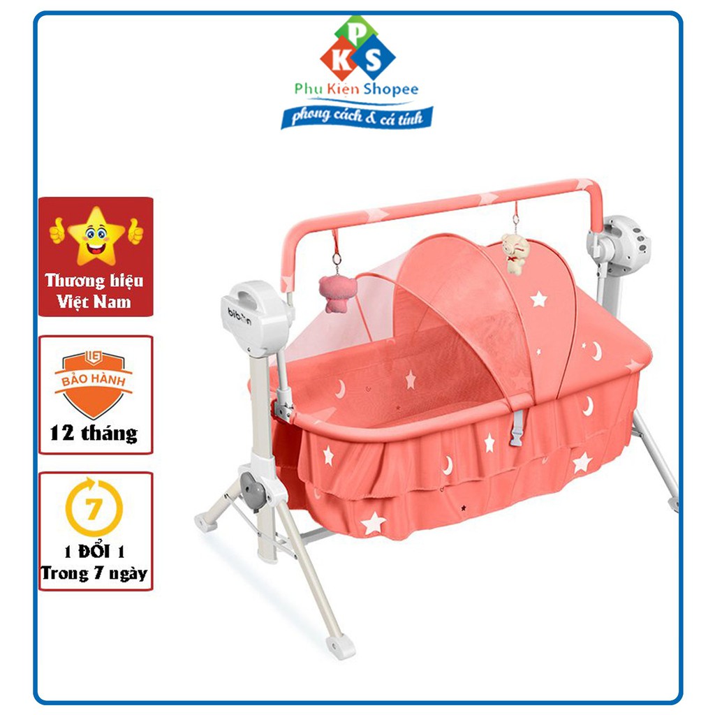 Nôi Trẻ Em Rung Tự Động BIBON an toàn. Cũi diện cho bé thương hiệu Việt Nam - Bảo hàng 1 năm.
