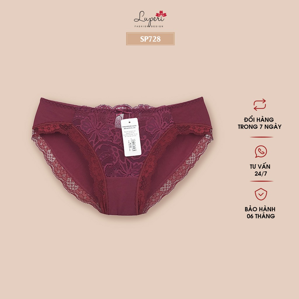 Quần Lót Nữ Cotton Phối Ren Cạp Vừa Luperi Dáng Bikini Thiết Kế Không Lằn Mông Sp728