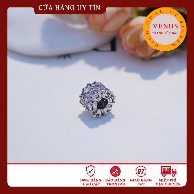 [Hàng cao cấp] Charm bạc 925 hình trụ mặt đá trắng- Mã sản phẩm VENUSTMD