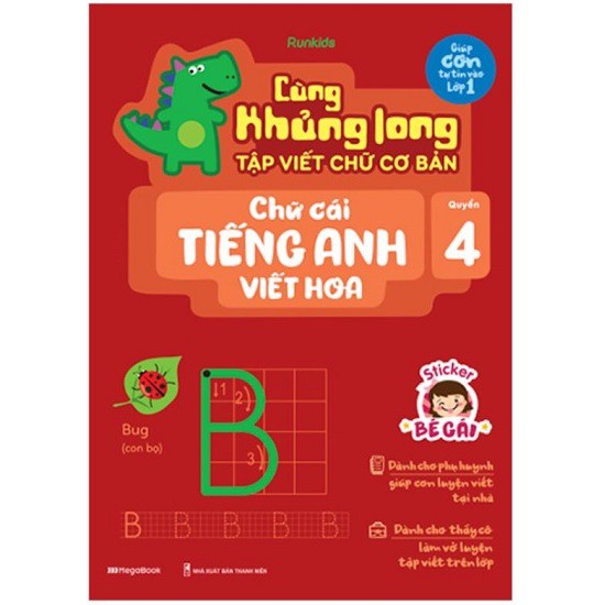 Sách - Cùng Khủng Long Tập Viết Chữ Cơ Bản - Chữ Cái Tiếng Anh Viết Hoa - Quyển 4 (Bé Gái)