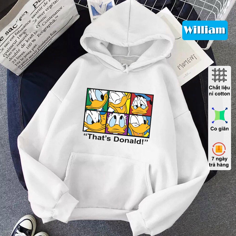 [FREESHIP_50K] Áo hoodie nam nữ nỉ Vịt dễ thương William - DS92, chất nỉ dày dặn, nón 2 lớp, hợp làm áo cặp