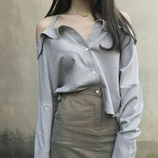 Áo sơmi nữ trễ vai tư hương ulzzang