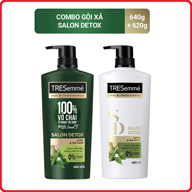 Combo Dầu gội 640g và Dầu Xả 620g Tresemmé Salon Detox gừng và trà xanh Detox tóc chắc khỏe