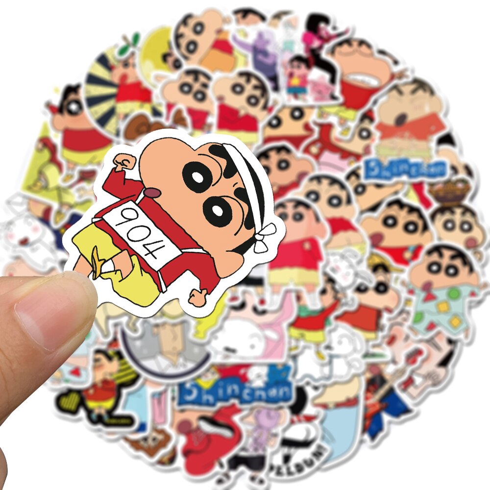 Set 50 sticker dán trang trí vali/ máy tính/ xe đạp/ điện thoại hình anime Shinchan ngộ nghĩnh chống thấm nước