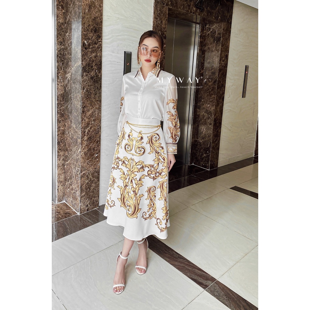 Áo Sơ Mi Nữ Lụa Dài Tay Công Sở In Họa Tiết Sang Chảnh My Way 5MA0750