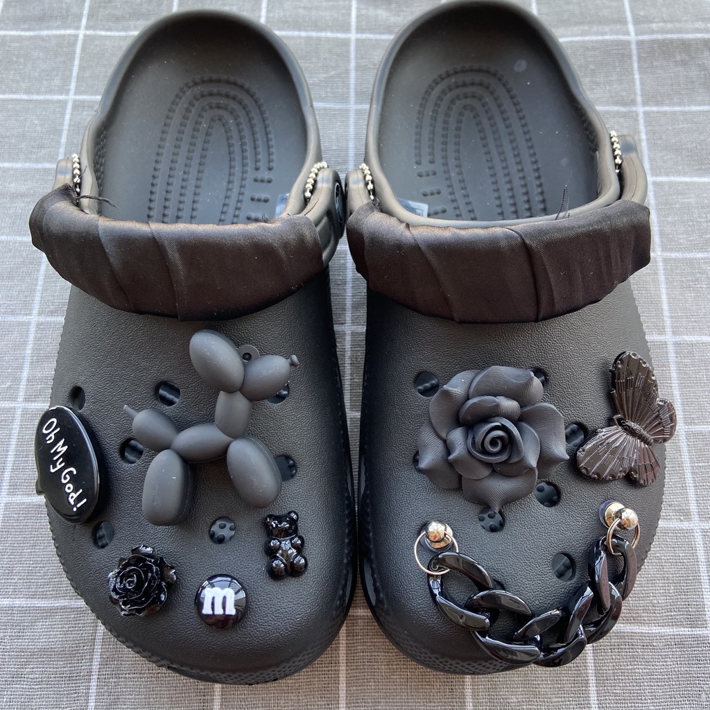 Sticker crocs Shoe Decoration for crocs đế caoSet 8 Nút Cài Trang Trí Giày Màu Đen#Loạt Đen Trắng
