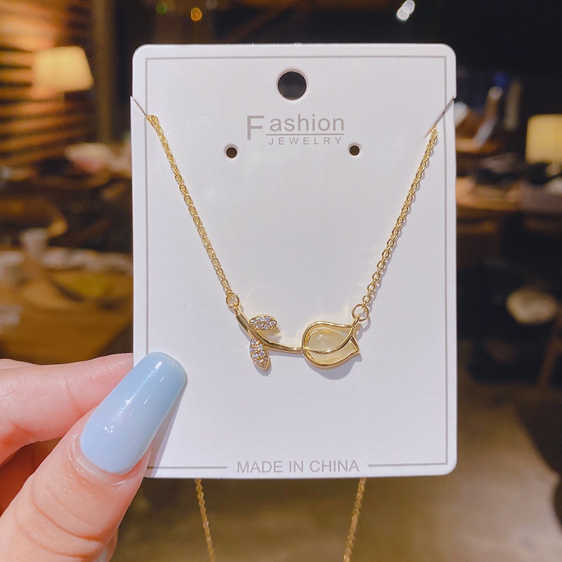 Vòng cổ Mặt Hoa Tulip Đính Đá Opal Sang Trọng Cho Nữ