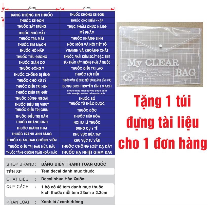 Decal dán tủ thuốc- tem danh mục thuốc